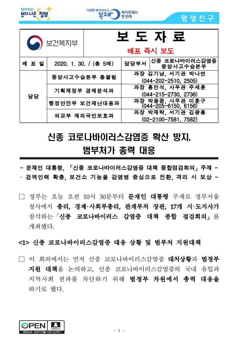 [보건복지부] 신종 코로나바이러스감염증 확산 방지, 범부처가 총력 대응_1.jpg